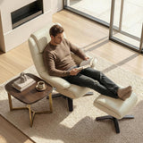 Modern Reclining Swivel Lounge Chair and Ottoman — White Genuine Leather