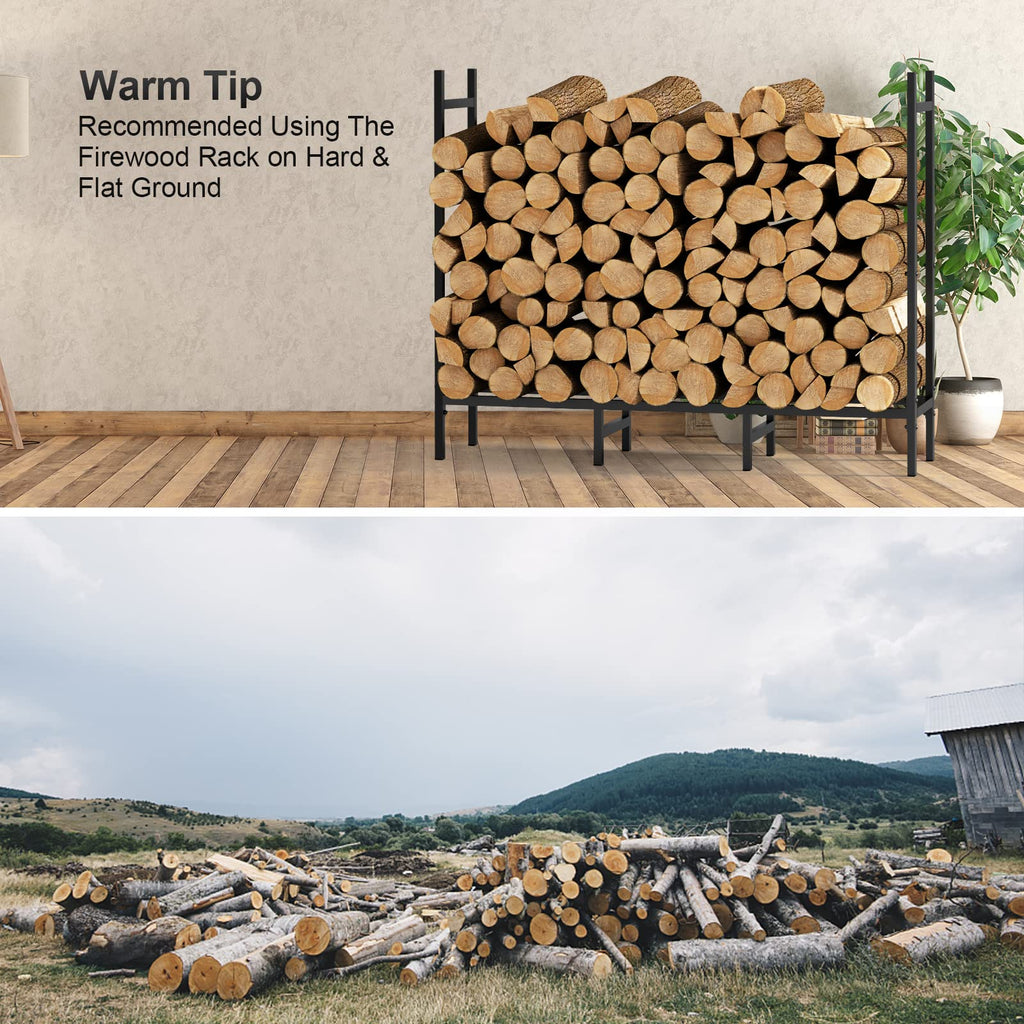 4FT Firewood Rack Holder for Fireplace, Adjustable Log Stand for Storage