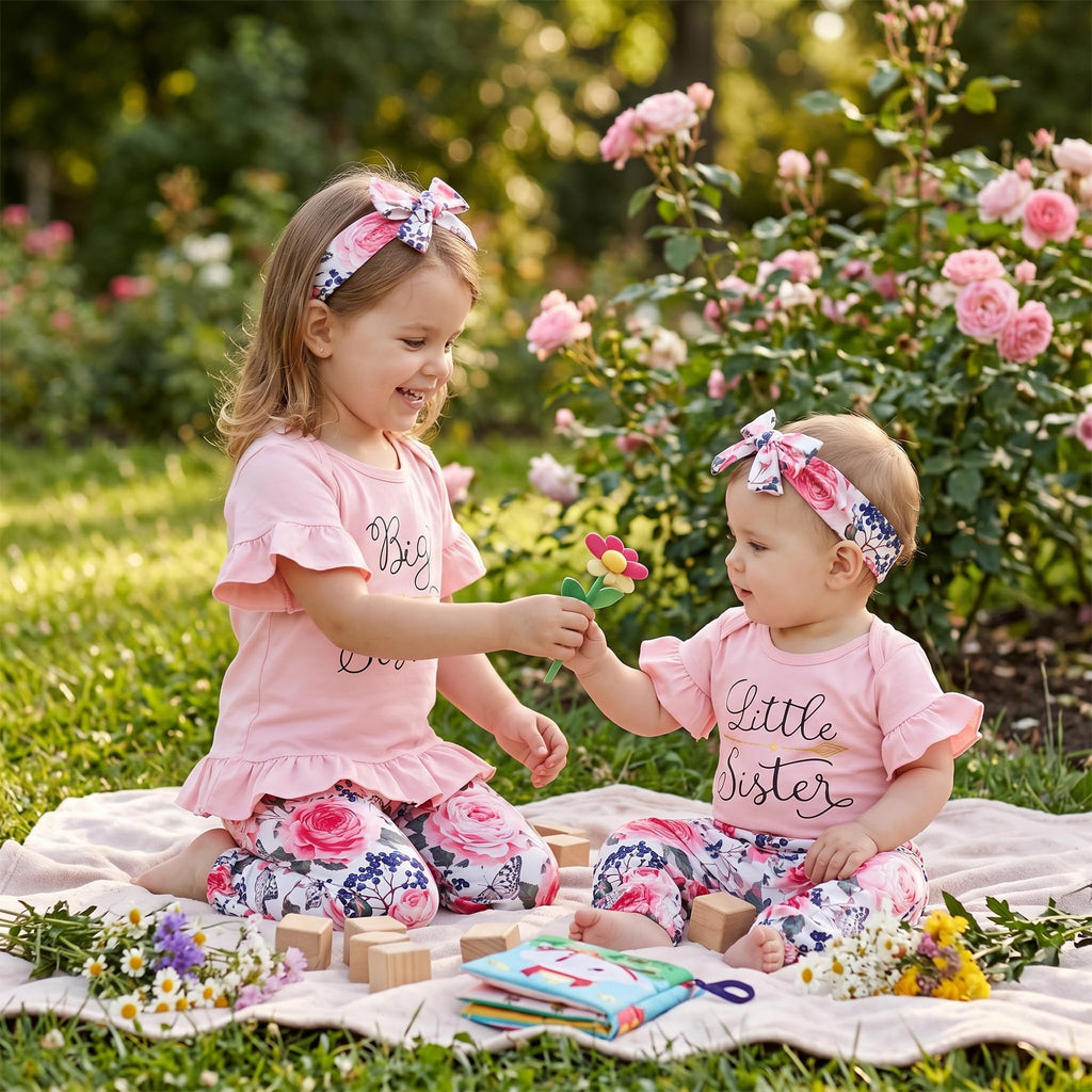 Newborn Baby Girl Clothes Big Sister Little Sister Matching Outfits Infant Romper Floral Pants Toddler Girls Clothing