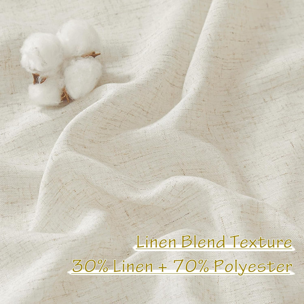 Natural Linen and polyester 102 inch Curtains, Back Tab & Rod Pocket with Pleat Tab Privacy Added with Light