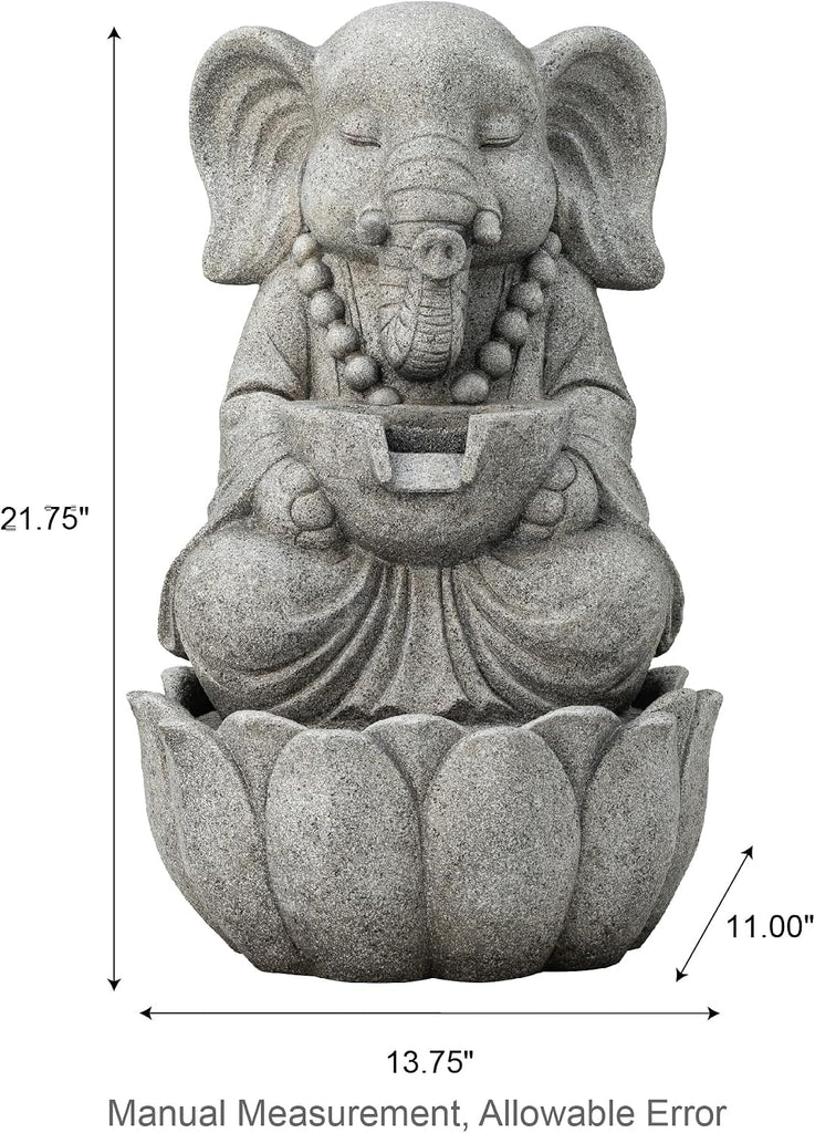 Outdoor Fountains and Waterfalls Zen-Style Concrete Resin Elephant Water Fountains with LED & Pump, Garden Patio