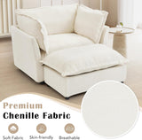 Modern Reading Chair and Ottoman — Beige Velvet