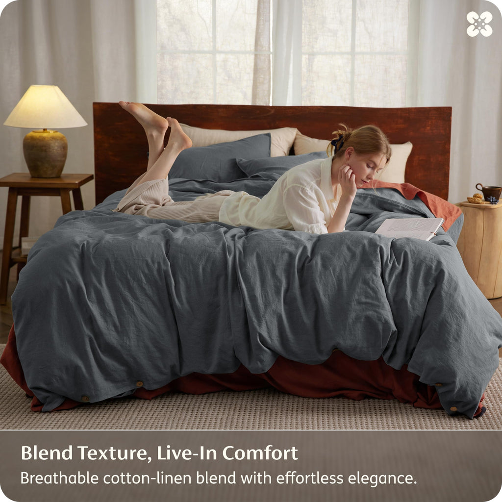 PureWoven Linen Duvet Cover, Linen-Cotton, Charcoal Grey