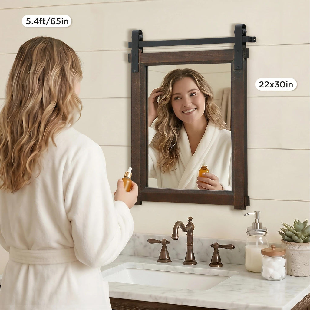 Rustic Bathroom Vanity Mirror: 22"x30" Brown Farmhouse Barn Door