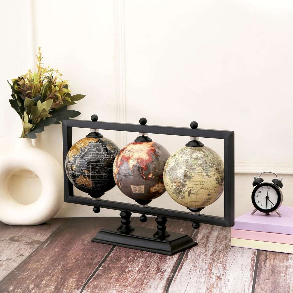 4'' Earth Globe for Desk Elegant Office Decor World Globe Sturdy Metal Stand (NOT PLASTIC!) - Rotating - Set of 3