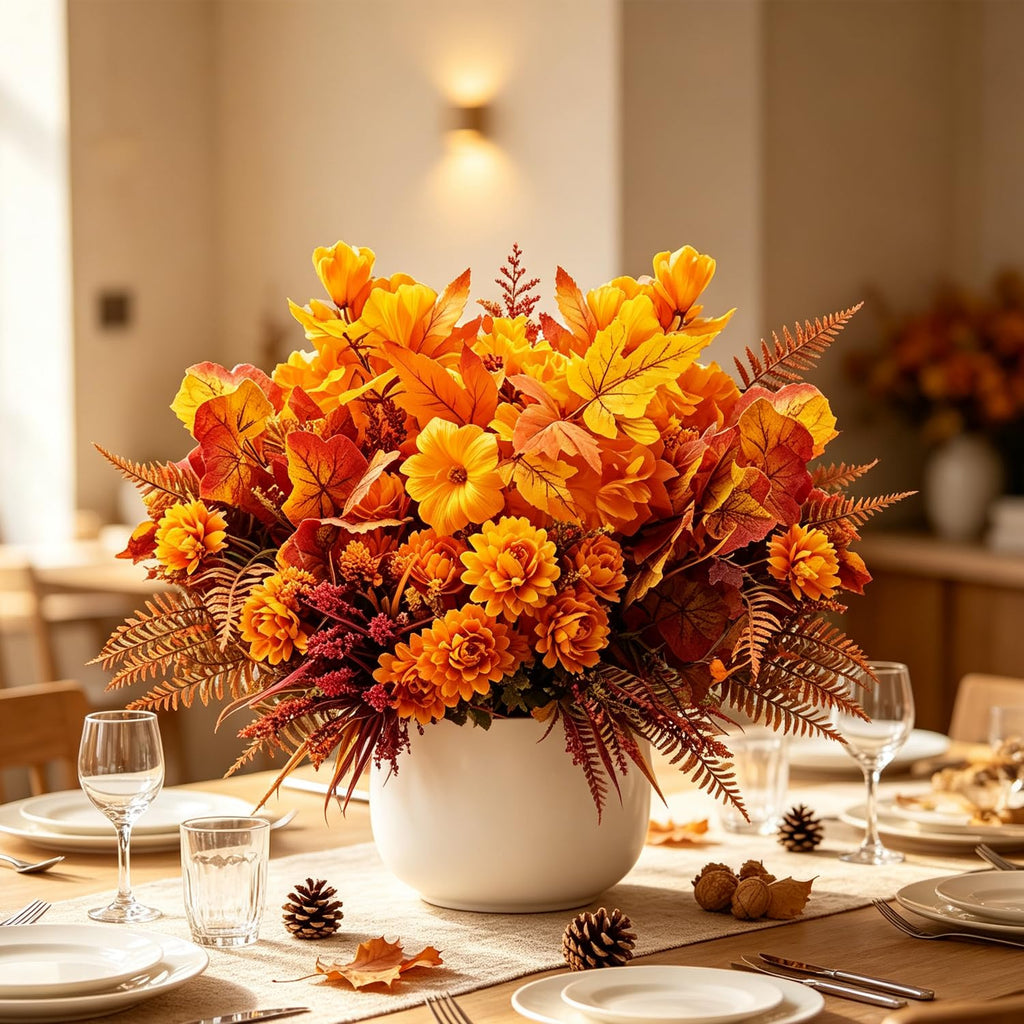 12 PCS Artificial Fall Flowers UV Resistant Fake Mums for Outdoors