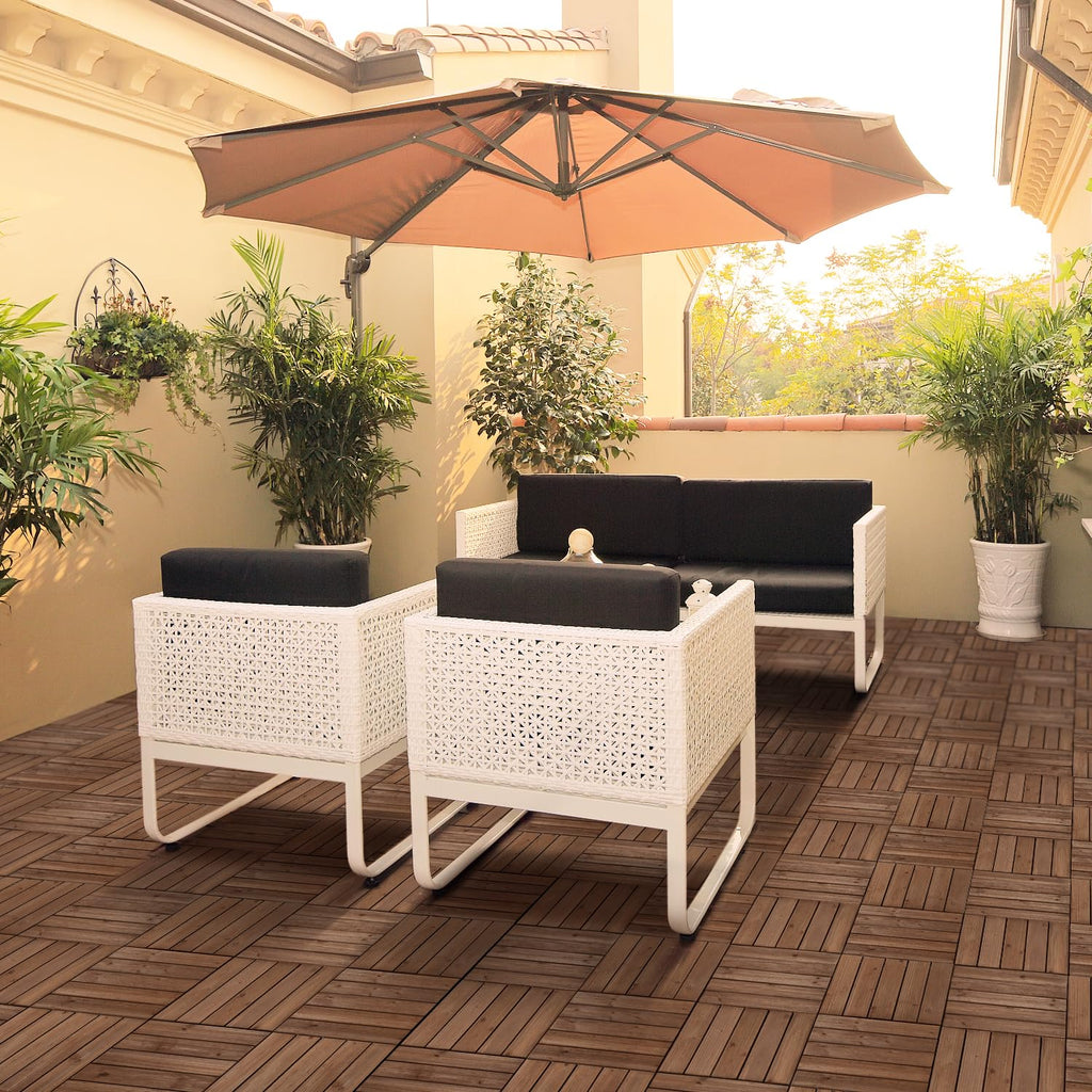 12 x 12'' Patio Deck Tiles Interlocking Wood Floor Tiles Indoor & Outdoor for Patio Garden Deck Poolside Pack of 11