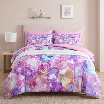 Twin Comforter Set with Sheets, 5 Pieces Crystal Pink Bedding