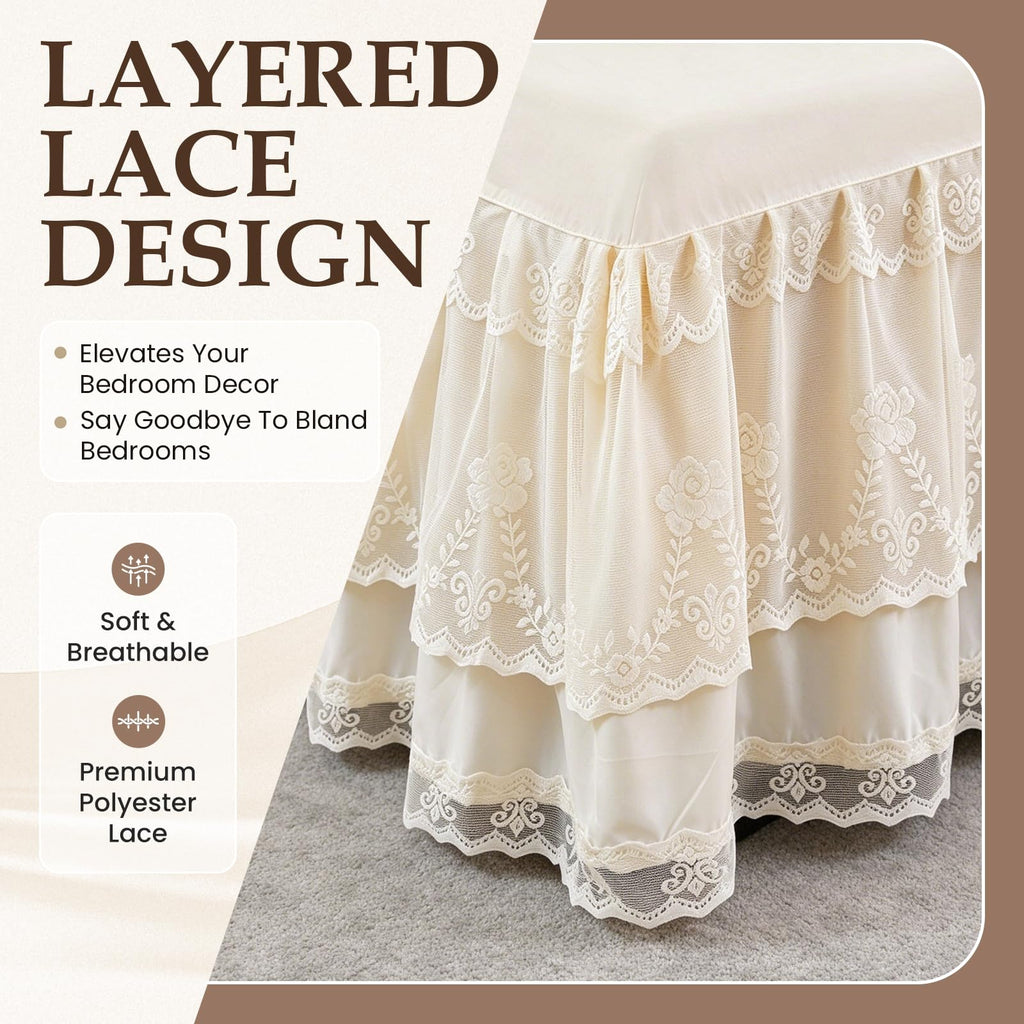Double Layer Ruffled Lace Bed Skirt for Full Size Bed - 17 Inch Drop, Dust Ruffle Bedskirts, Wrinkle & Fade Resistant
