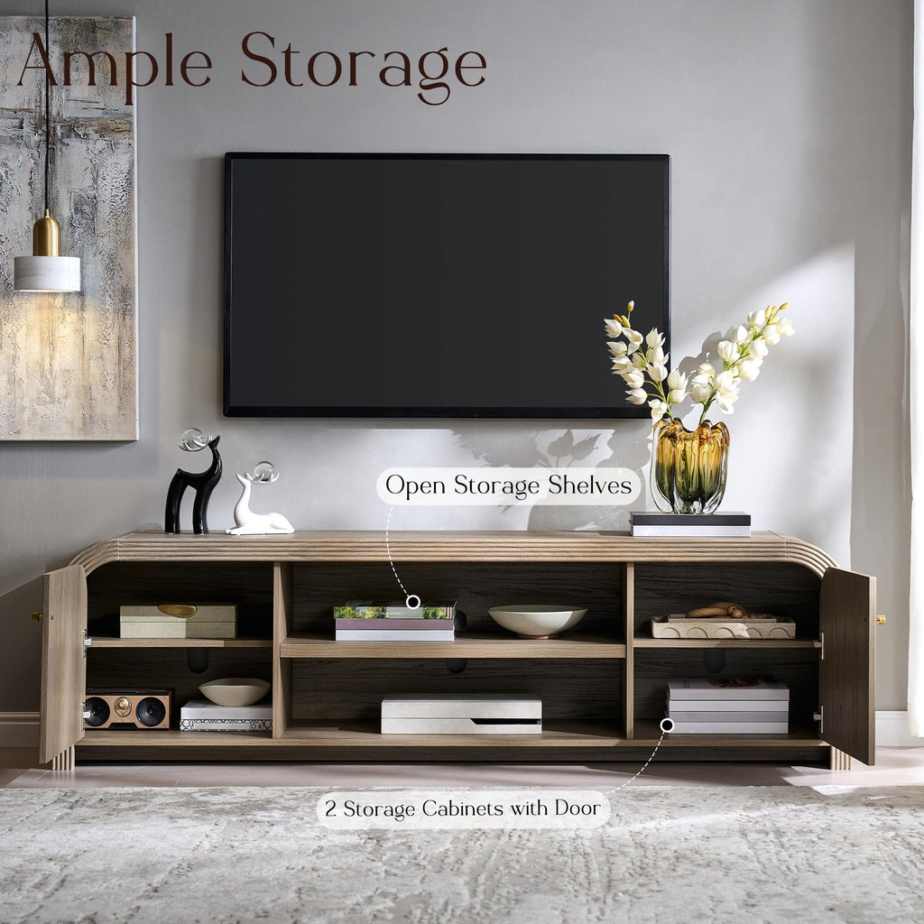 70" Modern TV Stand with Large Storage, Brown Alder