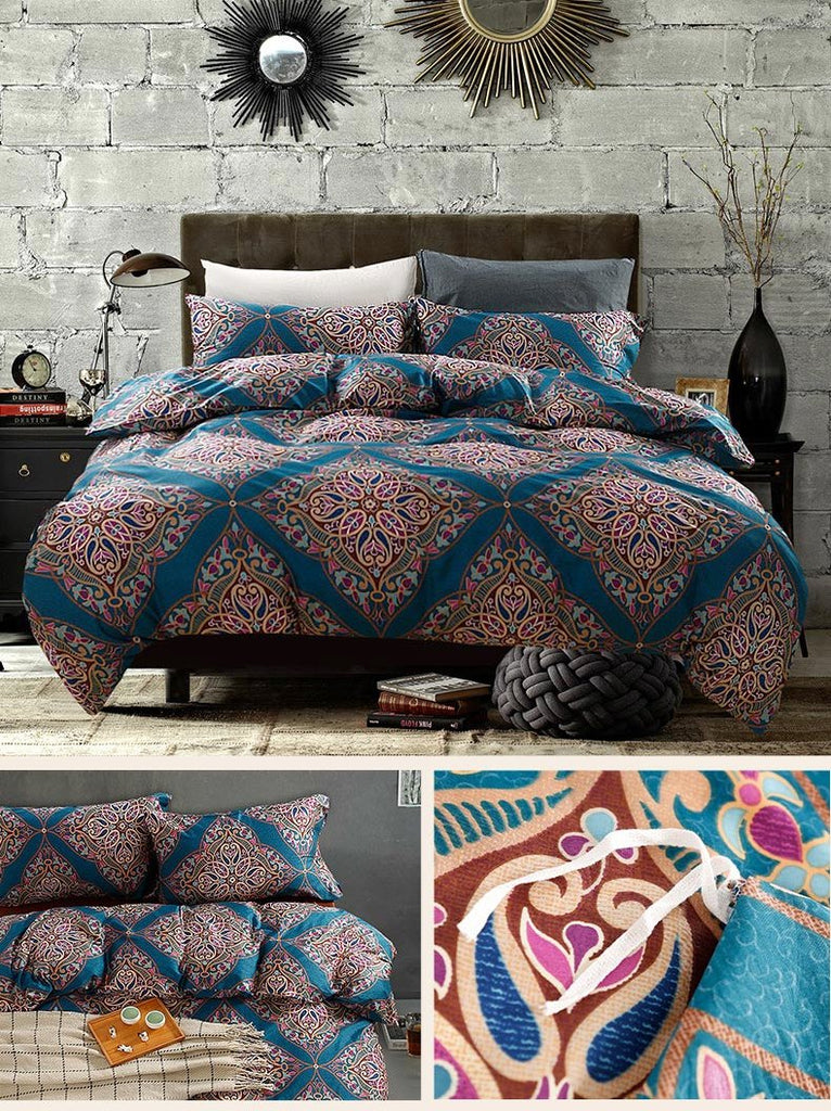 Damask Medallion Duvet Cover, Luxury Paisley Print Bedding Set, 400 Thread Count Egyptian Cotton (Teal, Queen)