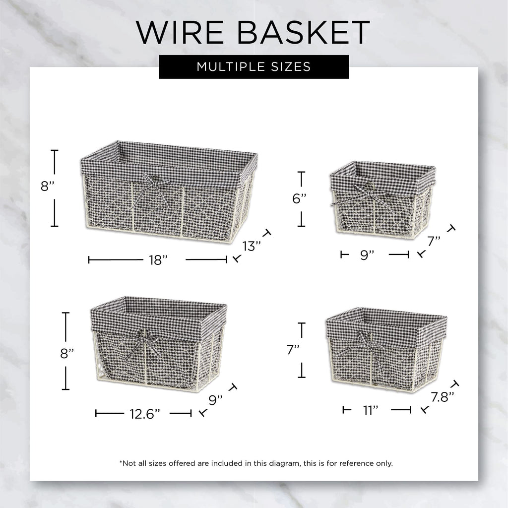 Farmhouse Chicken Wire Storage Baskets with Liner, Small, Rustic Black & White Ticking Stripe, 9x7x6", 3 Piece