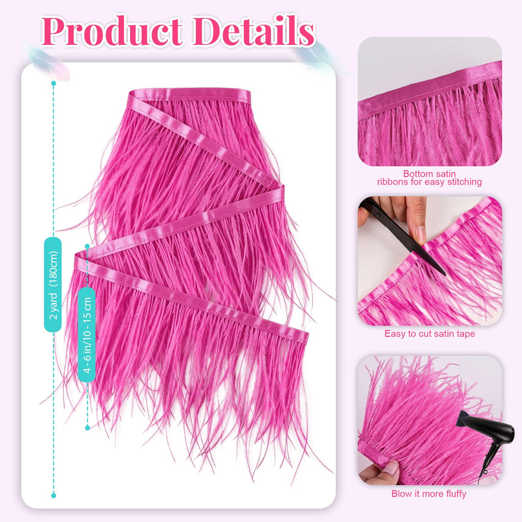 Peach Red Ostrich Feathers Trim Sewing Fringe 2Yard 4-6inch for DIY Dress Sewing Craft Clothing Latin Wedding Dress