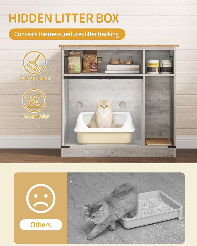 Cat Litter Box Enclosure, Hidden Litter Box Furniture with Storage