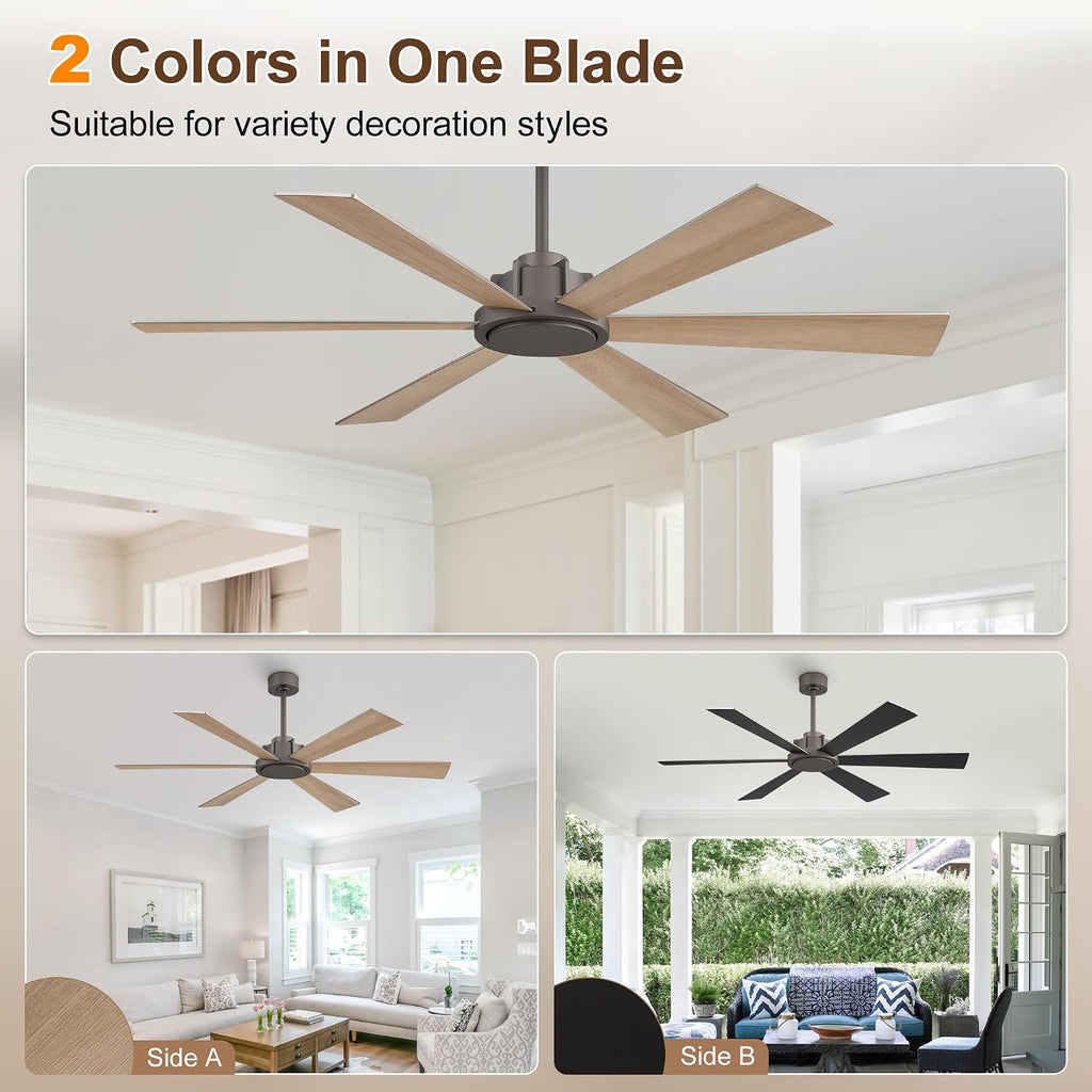 60 Inch Ceiling Fan without Light - 6 Plywood Blades, 6-Speed Reversible DC Motor