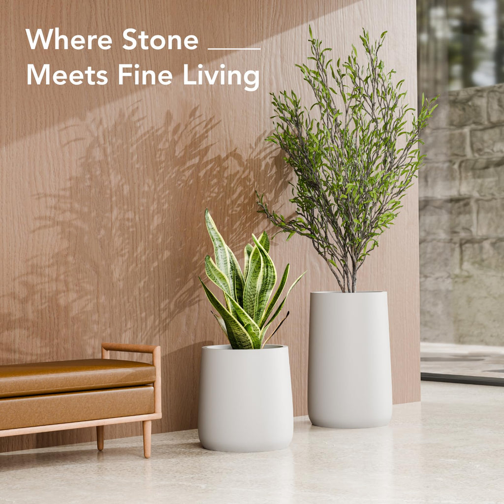 23.1" - Tall Large Conico Fiberstone Outdoor Planter - Light Gray