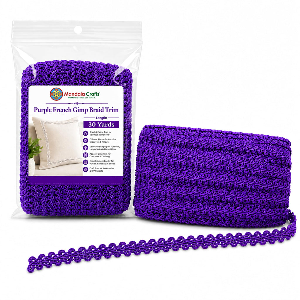 Purple French Gimp Braid Trim for Sewing Upholstery, 30 YDs