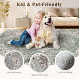 3x5 Washable Area Rug - Small Entryway Rug Non-Slip Sage Green Vintage Oriental Kitchen Rugs Low Pil