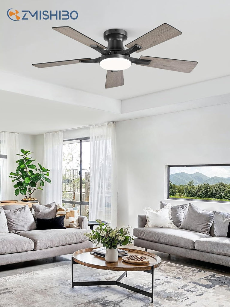 42 Inch Ceiling Fan with Light, App&Remote Control, Flush Mount Low Profile, Dimmable 20W LED Light, Quiet Reversible Motor for Bedroom, Living Room, Apartment, Black A101-B0F8B7CFP5