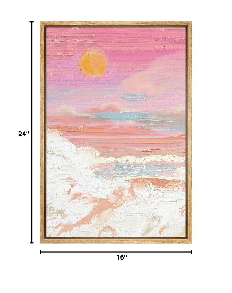 Framed Canvas Print Wall Art Pastel Watercolor Pink Sunset Cloud Nature Wilderness Illustrations Modern Art Vibrant