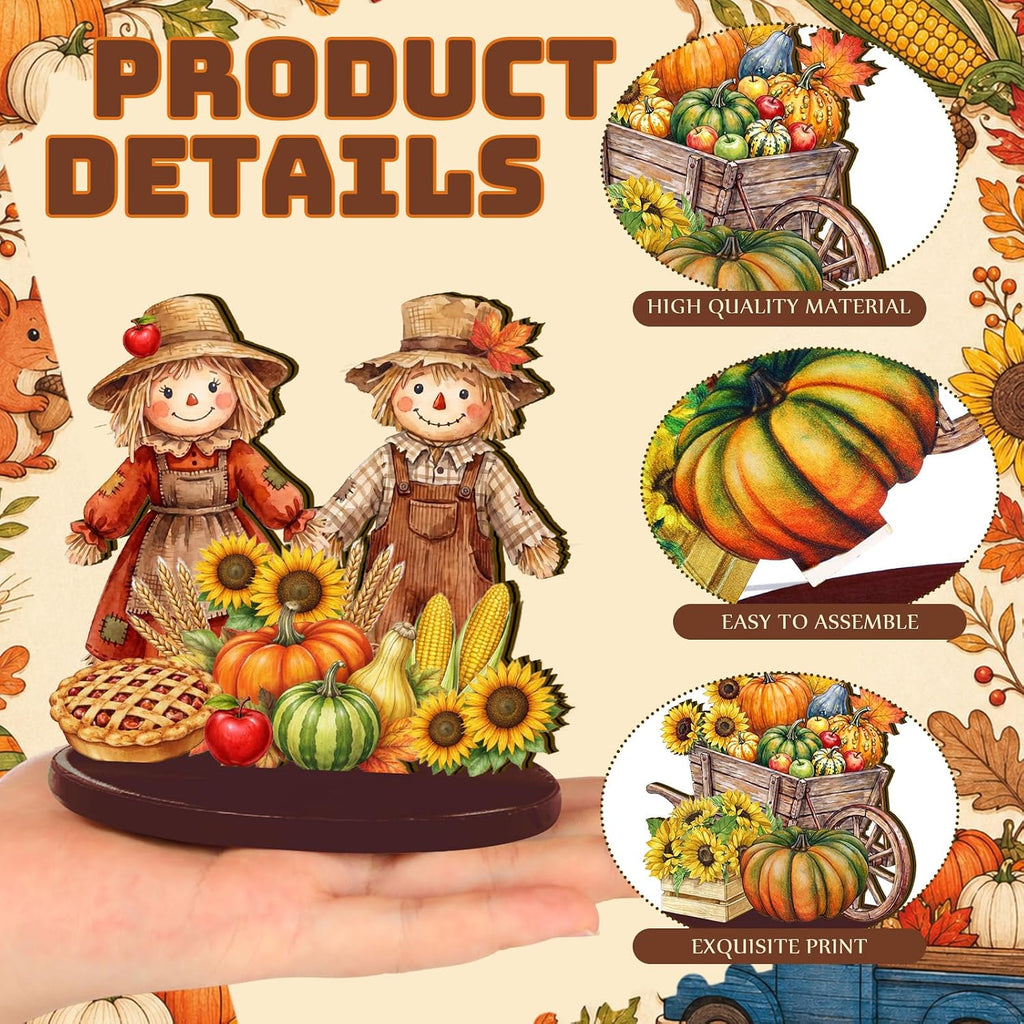 Thanksgiving Table Decorations, Wooden Fall Harvest Centerpiece, Pilgrim Turkey Gnome Table Topper Signs - Set of 12