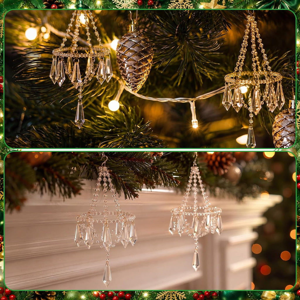 6 Pcs Crystal Christmas Ornaments Chandelier Xmas Tree, Elegant