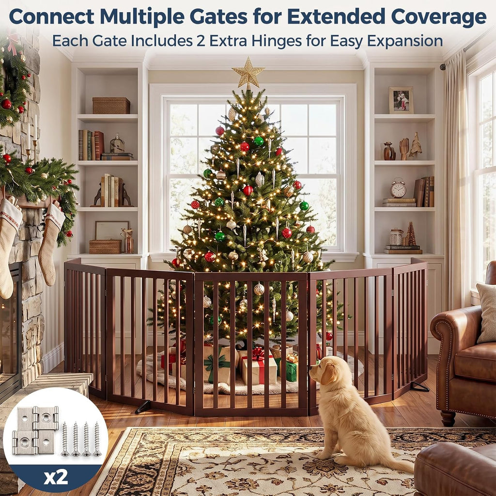 Dog Gate Indoor, Bamboo Freestanding Pet Gate, 24"H, Espresso