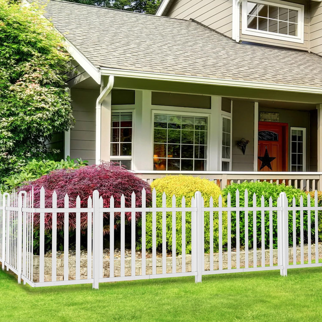 36" H x 84" W No Dig White Vinyl Picket Garden Fence (20 Pickets, Straight for Soft Ground)