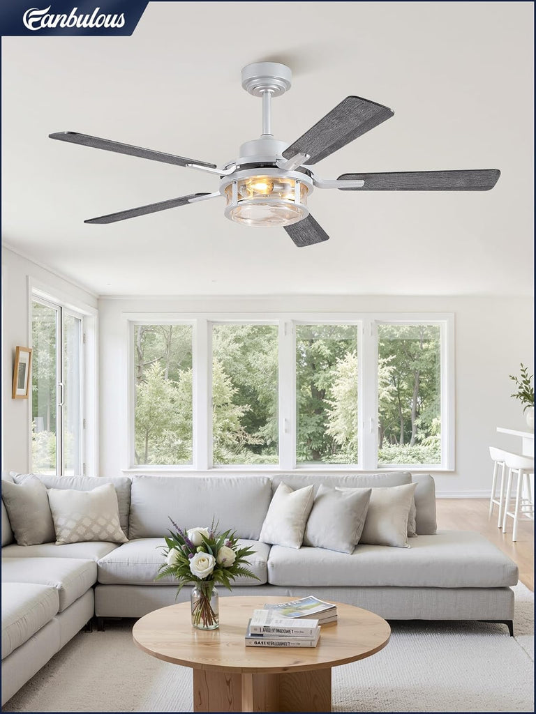 52 Inch Ceiling Fan with Light and Remote,Downrod Mount Farmhouse Ceiling Fan , Quiet 6-Speed Reversible DC Motor