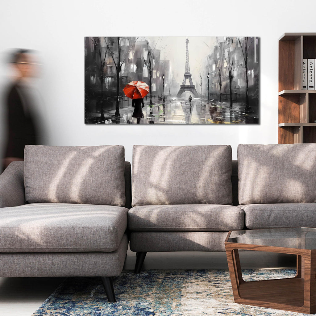 Paris Wall for Lving Room, Eiffel Tower Canvas Wall Decor, Black and White Picture Print Artwork, Size 20x40 Inches