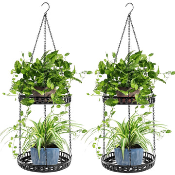 2 Tier Hanging Planters for Indoor Outdoor Plants, Metal Plant Hanger, 2pack
