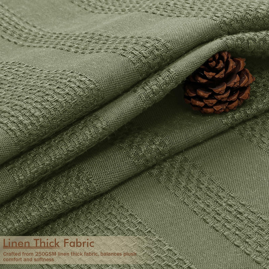 Sage Green Shower Curtain, Boho Linen Textured Shower Curtain with Tassel, Rustic Striped Heavy Duty Vintage Country
