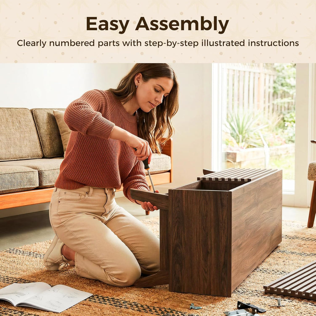 70.8" TV Stand for 55"/65"/75" TVs, Mid-Century Modern Fluted Entertainment Center with Sliding Doors, Storage