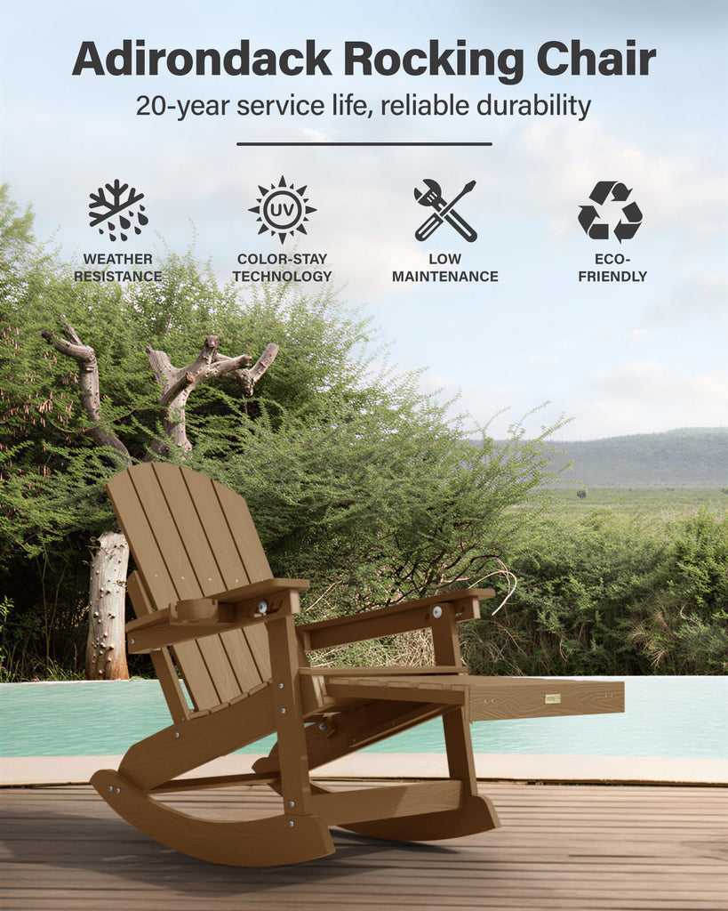 Adirondack Rocking Chairs Set of 2, with Footrest, 5-Level Adjustable