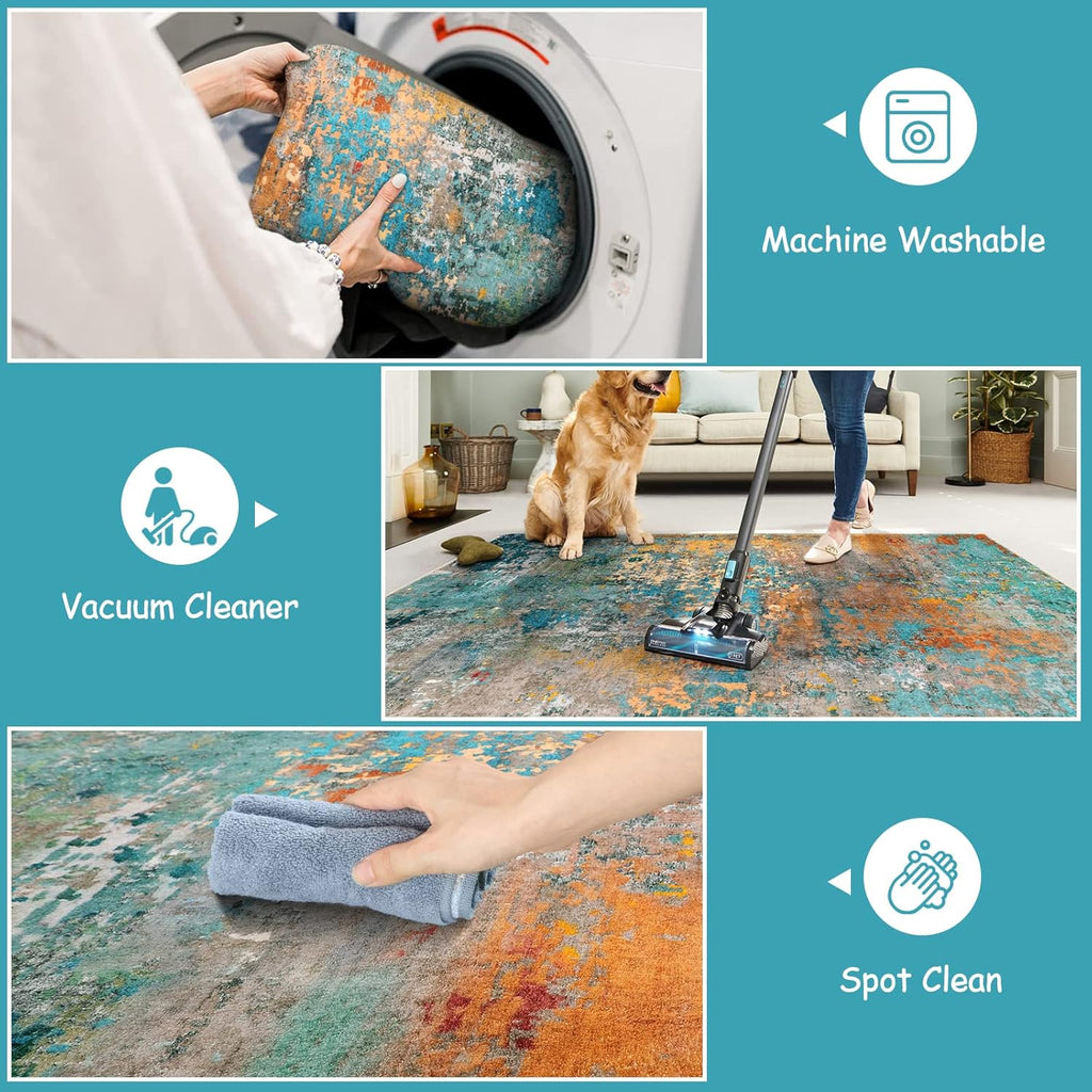 Modern Abstract Area Rugs 5x7, Large Washable Rugs for Living Room Bedroom Non Slip, Colorful Indoor Floor Carpet for