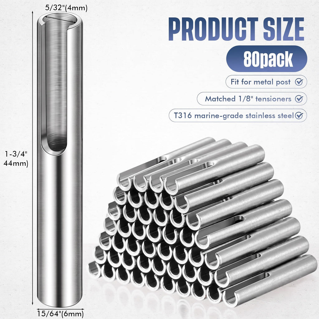 80 Pack 316 Stainless Steel Invisible Cable Railing Kit, 1/8''