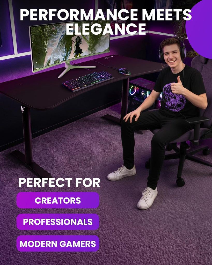 Arena Ultrawide Curved Gaming Desk Pure Black | Full Surface Water-Resistant Desk Mat, Monitor Mount Cut-Outs, Cable