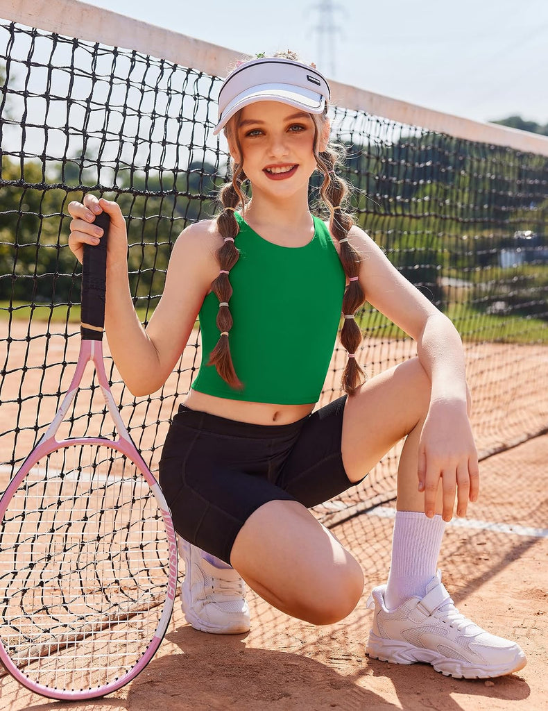 Girls Tank Tops Double Lined Racerback Crop Tops Athletic Shirts