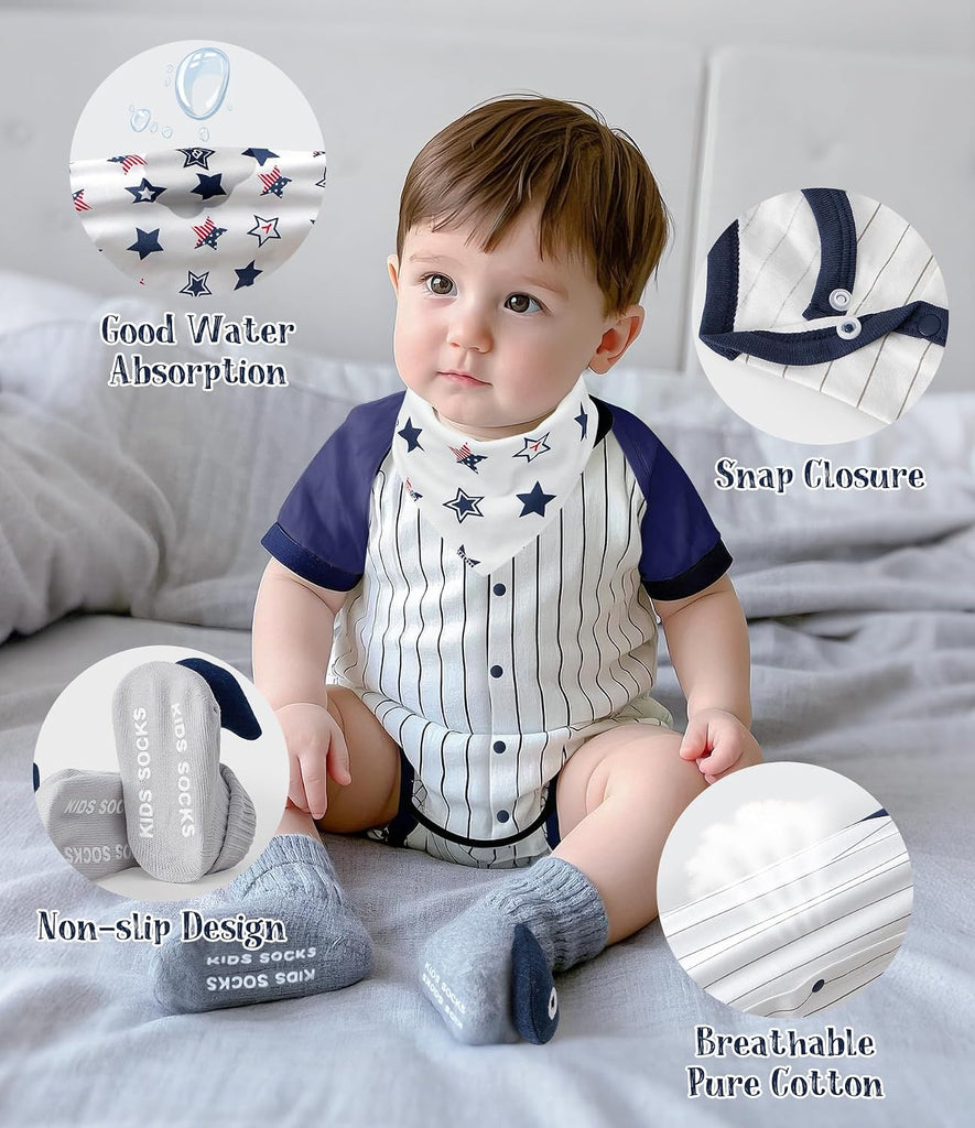 Baby Boy Gifts for Baby Shower, 9pcs Newborn Essential with Fox Lovey/Blanket/Onesie/Wooden