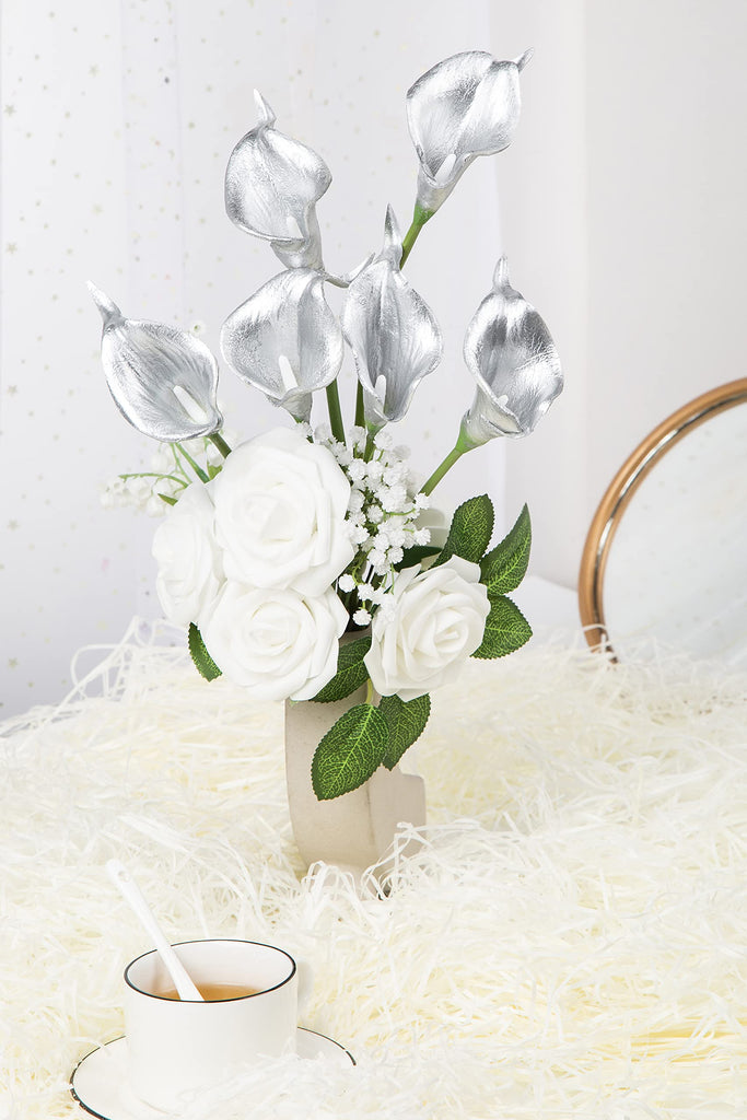 20Pcs Fake Calla Lily Flowers Real Touch, Silver