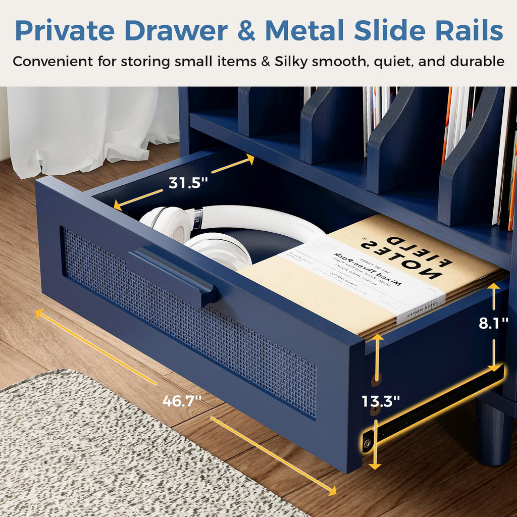 Record Player Stand with Power Outlets, Vinyl Storage Cabinet, Blue
