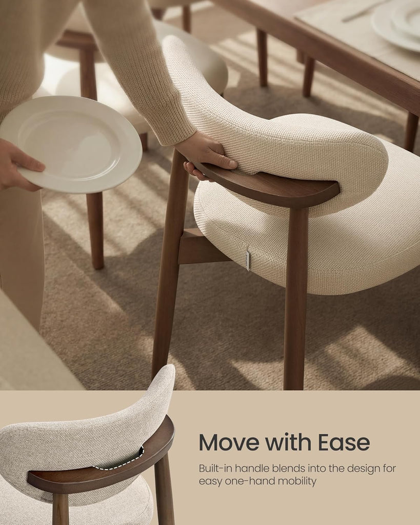 Wooden Dining Chairs Set of 2, Upholstered Kitchen Chairs with Solid Wood Legs, Ergonomic Curved Backrest, Built-in