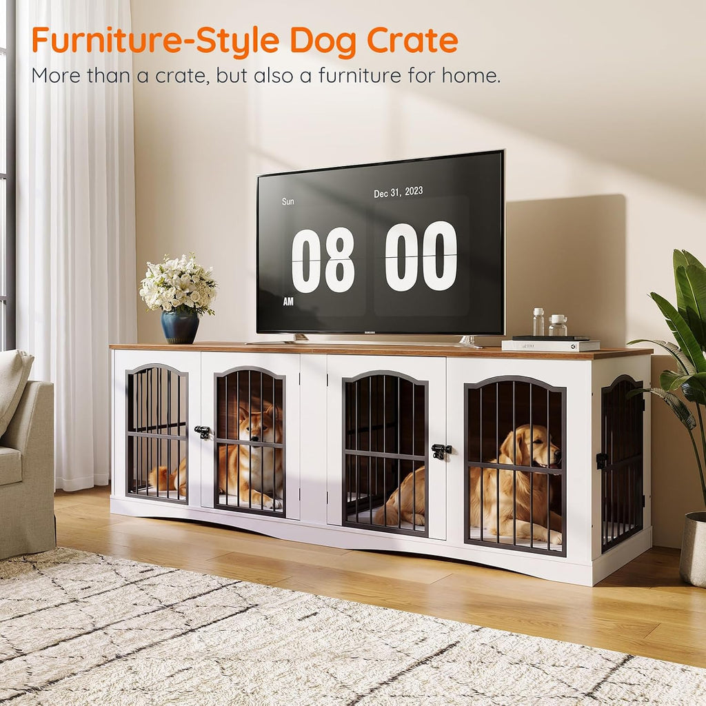 78.7" Dog Crate Furniture for 2 Dogs, Double Dog Kennel for Medium Dogs, Dog Crate Table with Divider, Indoor Dog