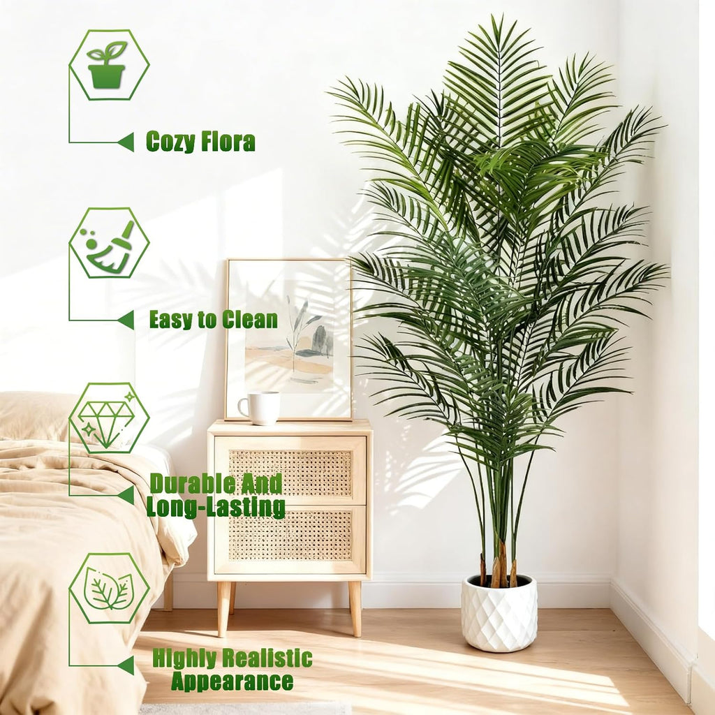 7ft Artificial Palm Tree Outdoor, Large Fake Tropical Areca Palm with 18 Trunks, Tall Faux Floor Plants for Indoor