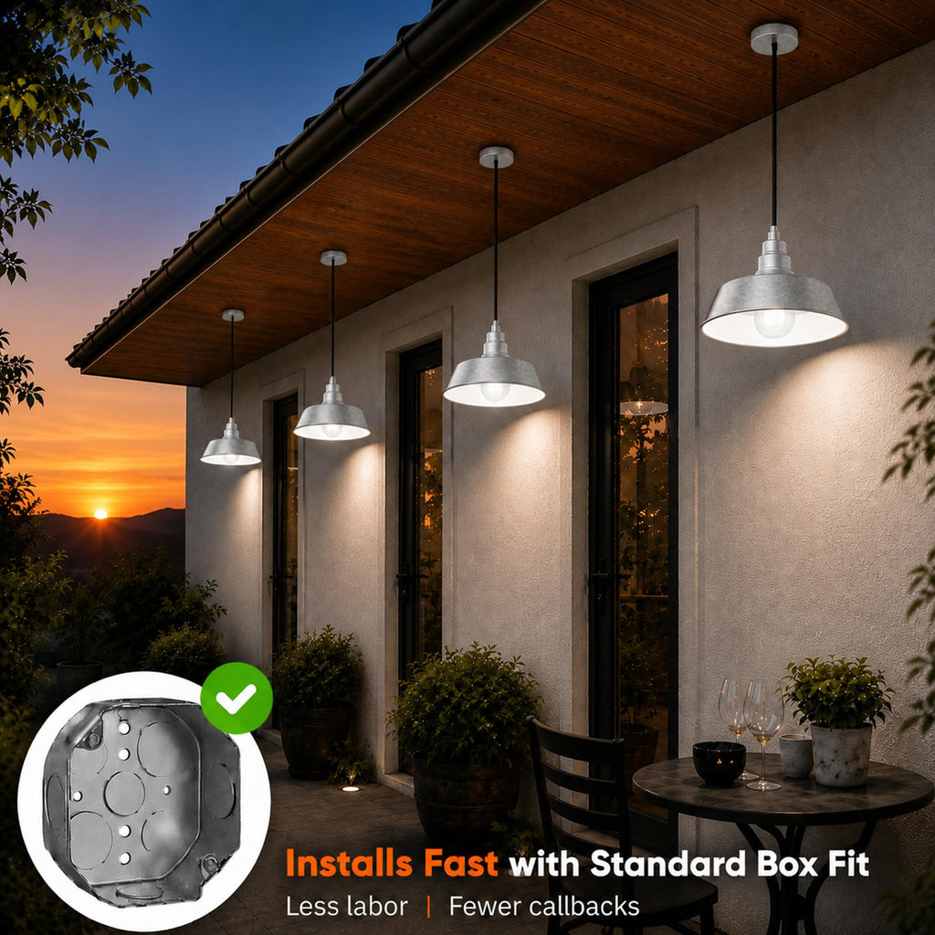 17-Inch Industrial Galvanized Pendant Barn Light Fixture, 120V Hardwire