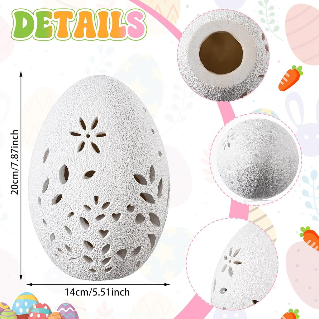 Easter White Terracotta Easter Egg Decor, Farmhouse Rustic Hollow Large Egg Resin Statue Table Centerpiece