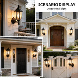 Outdoor Wall Lantern, 14 Inch Porch Light Fixtures with Seed Glass Shades, Waterproof Exterior Wall Lights
