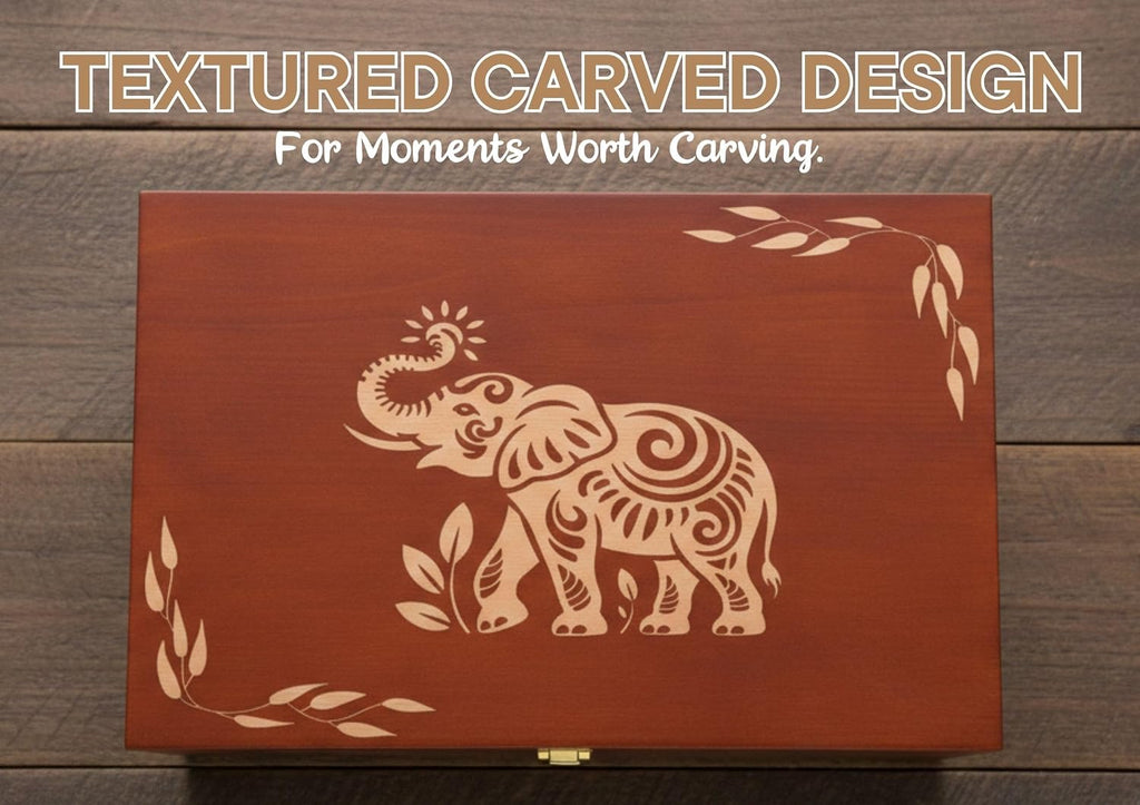 Keepsake Box Elephant Gifts for Women, Wooden Storage Boxes, Decorative Organizer with Lid for Memory Treasure