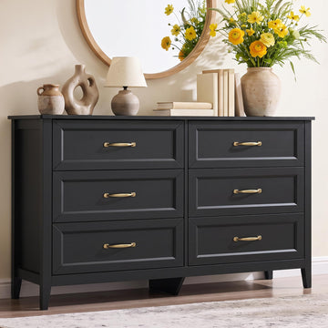 47.2" W Drawer Dresser, Modern Chest with 6 Drawers, Black