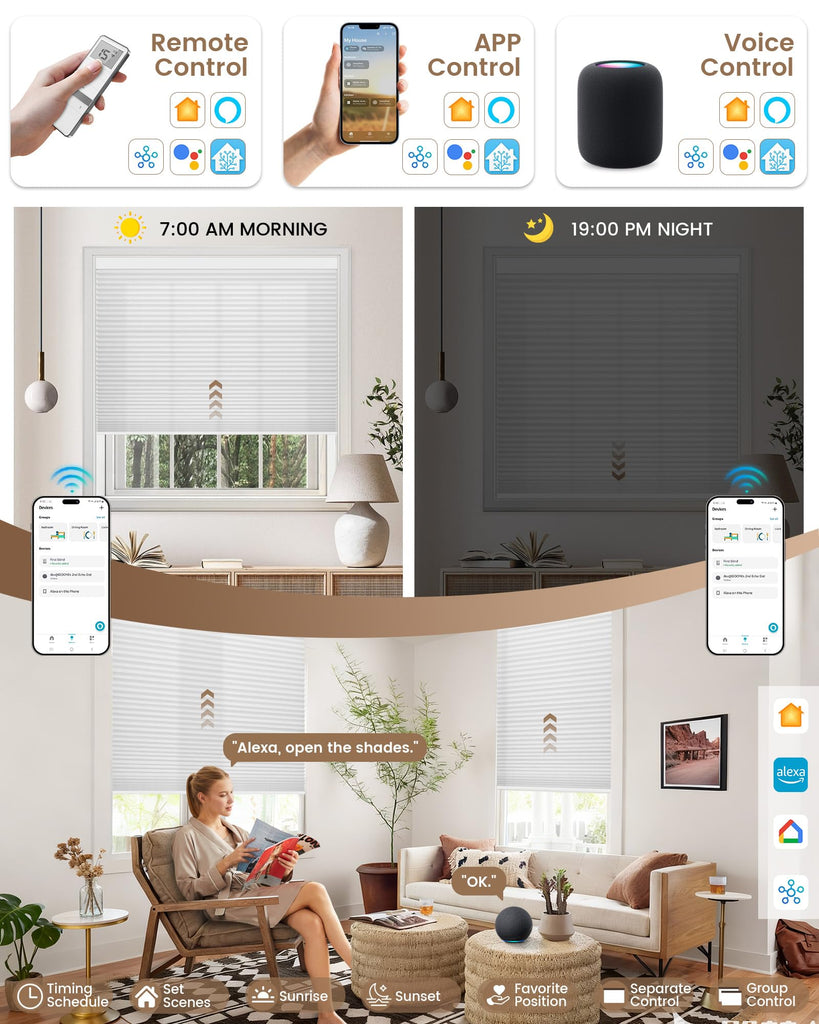 Motorized Cellular Shades, Custom Smart Motorized Blinds with Remote